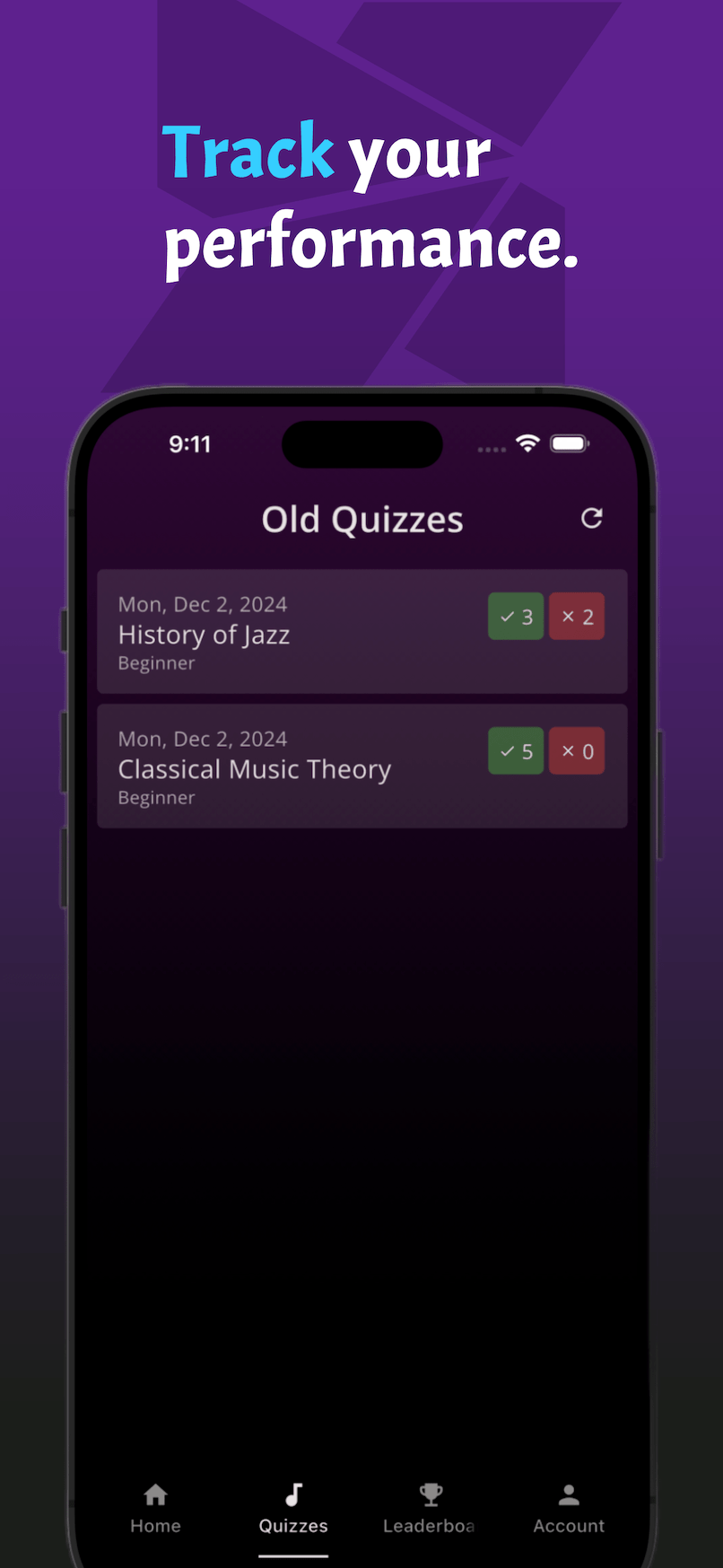 Track your musical knowledge and performance with MusiQ, AI-powered Music Trivia Quiz